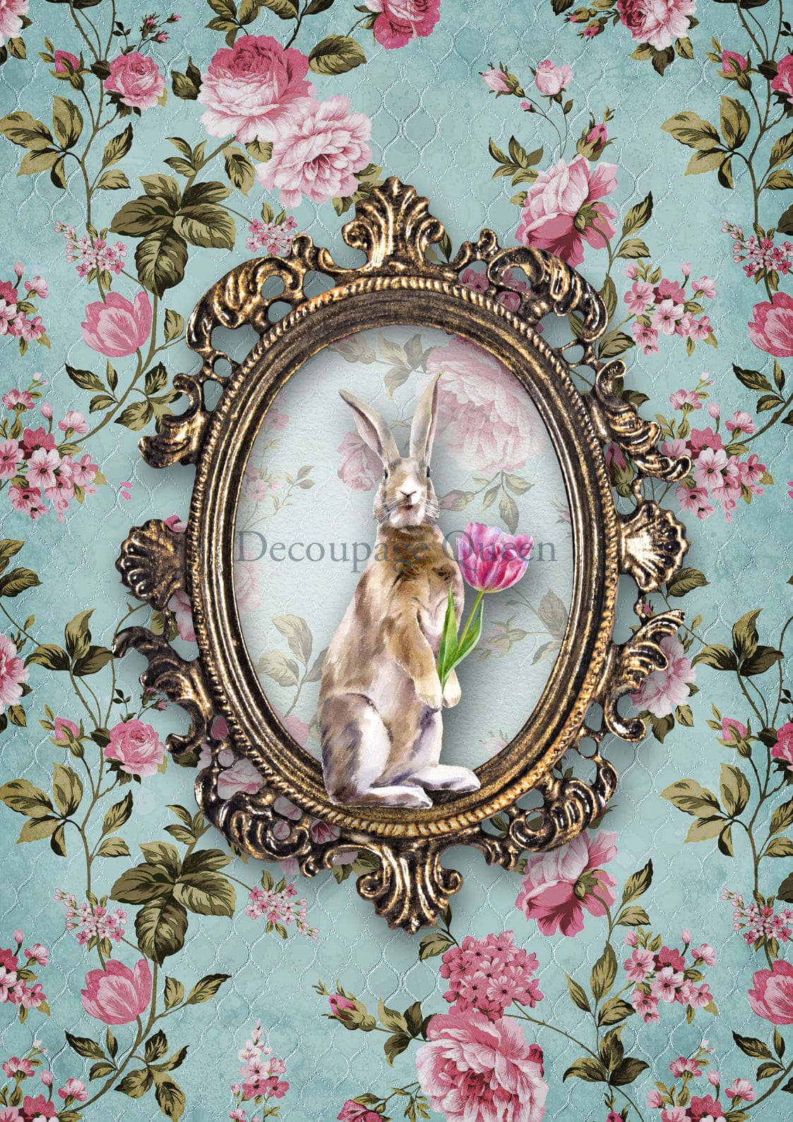 Decoupage Queen Mr. Cottontail Bunny and Roses Rice Paper Pickin' Boots Vintage