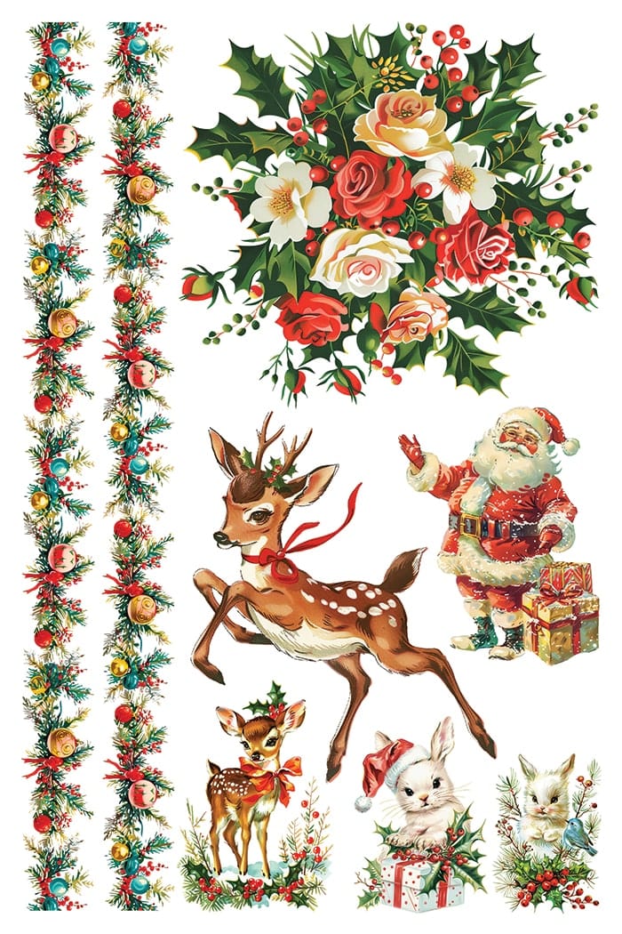 Kitschy Christmas IOD Transfer 8x12 Pad Pickin' Boots Vintage