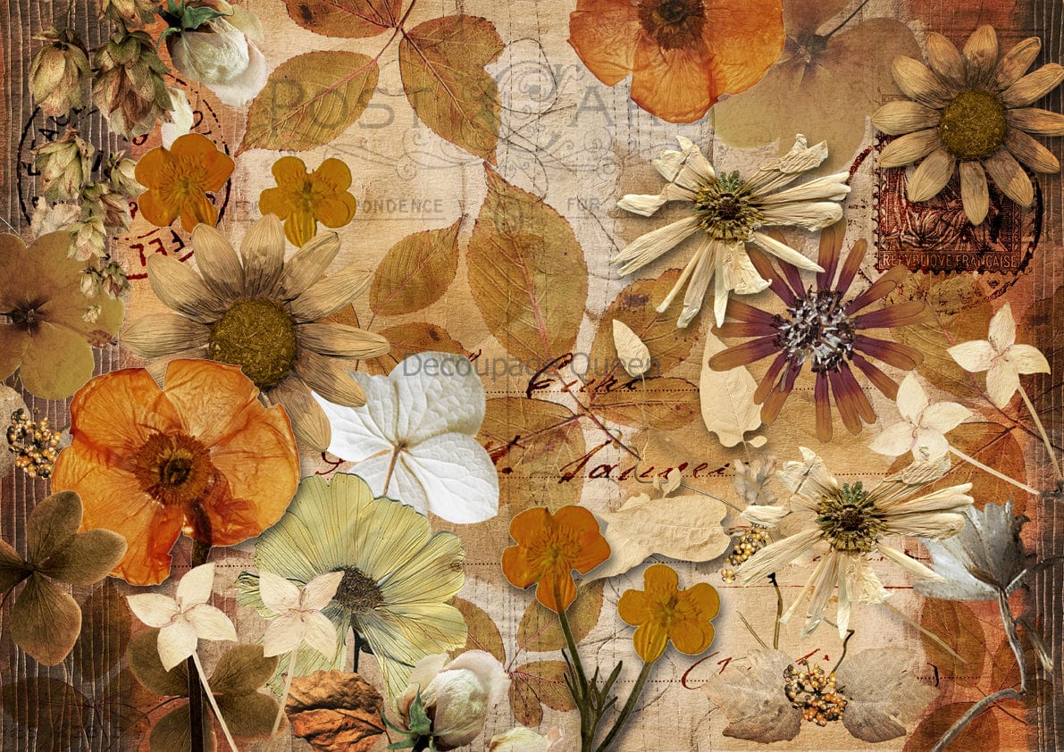 Pressed Autumn Flowers Rice Paper Pickin' Boots Vintage