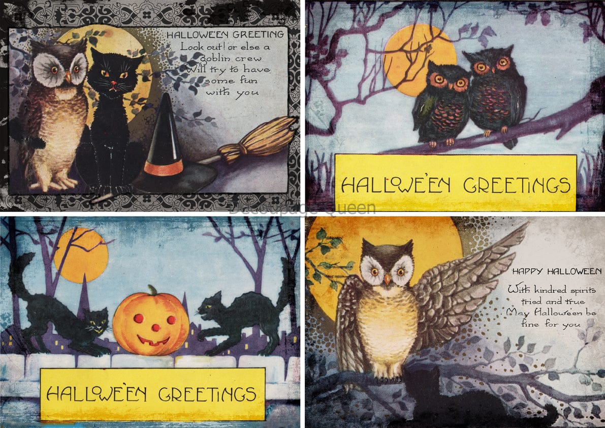 Vellum Paper - Vintage Cats and Owls Halloween 4 Pack Pickin' Boots Vintage